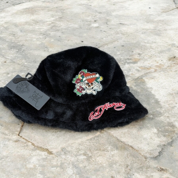 Authentic Ed Hardy Black Faux Fur Tattoo Bucket Hat – One Size - Picture 6 of 7
